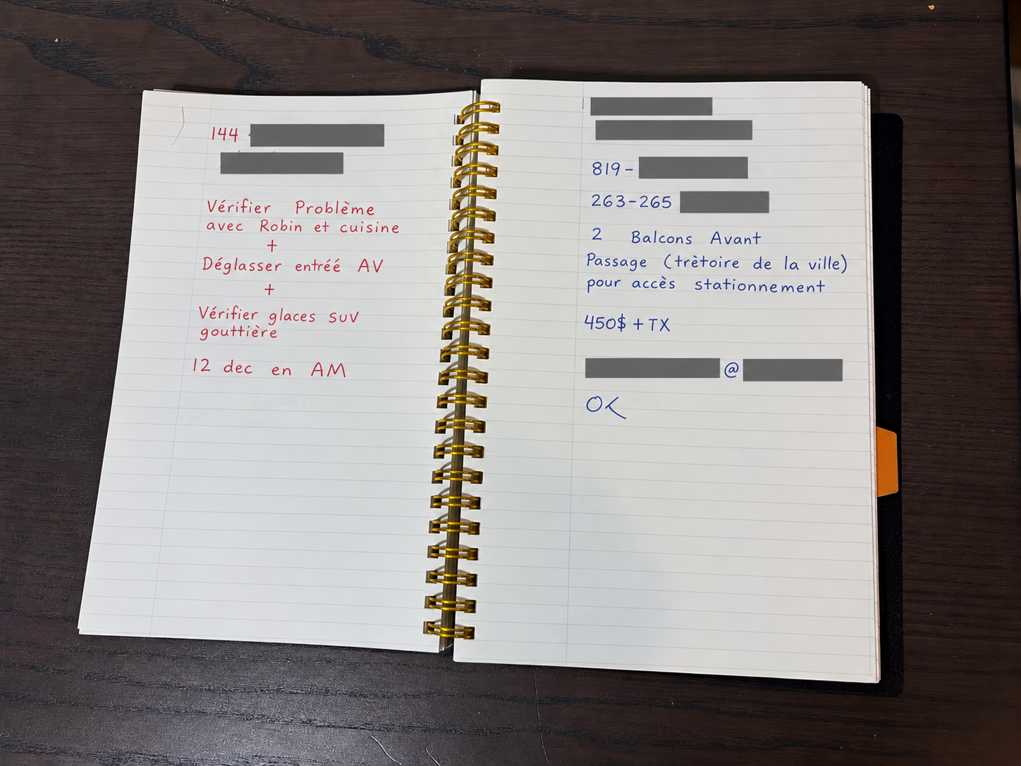 Le cahier noir utilisé pour suivre les opérations avant Zaro